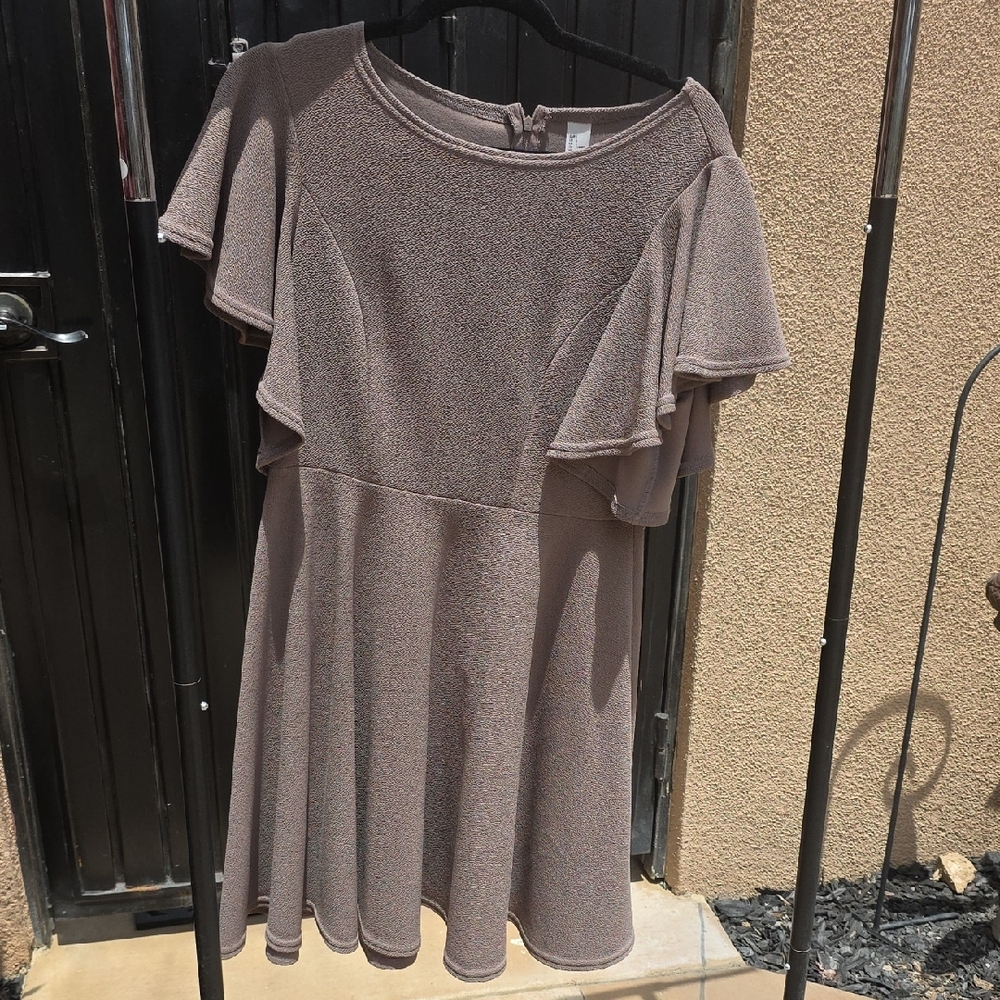 Elegant Taupe Flutter Sleeve Dress